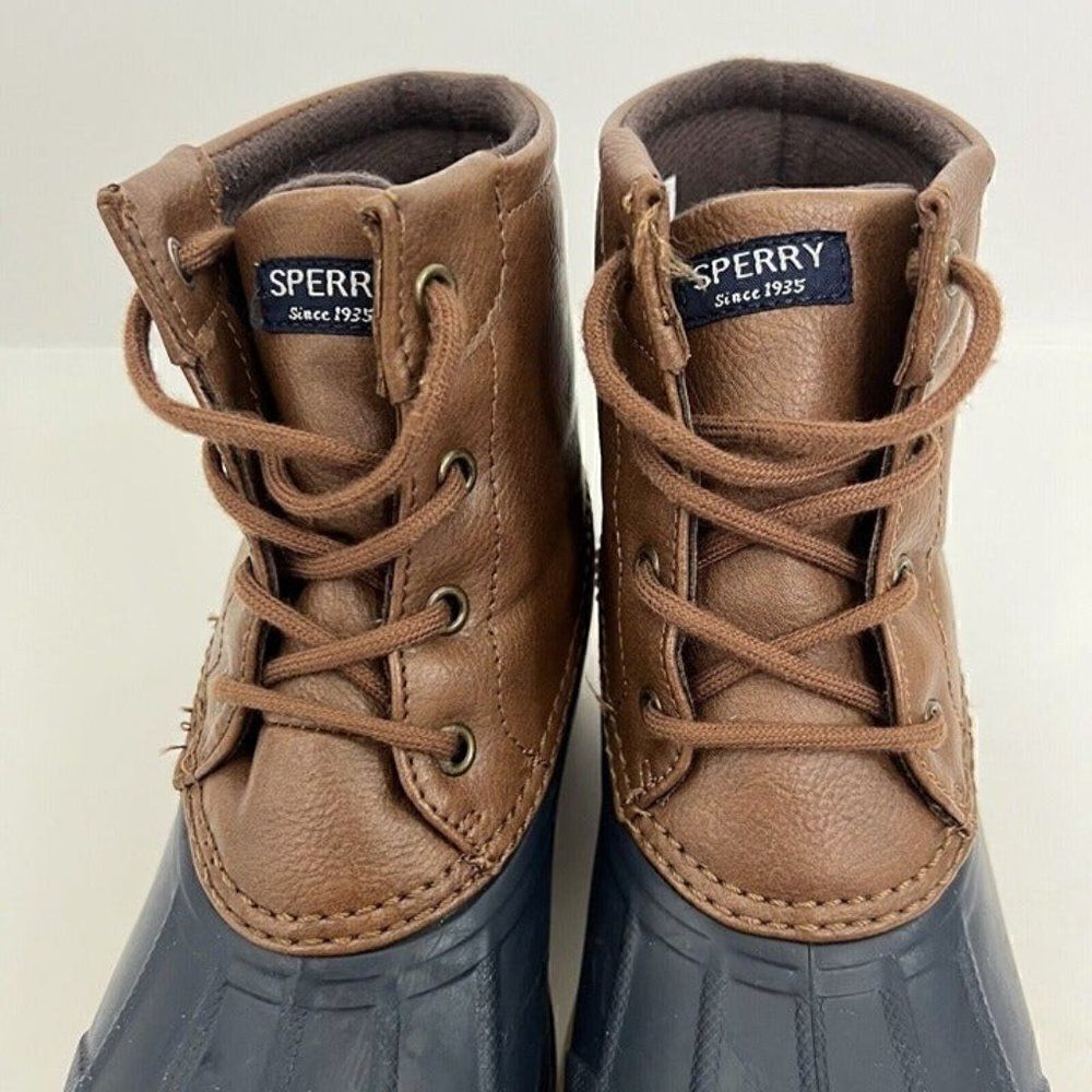 Sperry Top Sider Unisex Big Kid Size 1 Port Boot Brown & Navy Rubber Outdoor - Picture 6 of 7